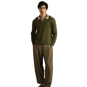 Suéter de Punto Verde Oliva para Hombre, Manga Larga, Cuello Polo, Puños Acanalados, Estilo Casual, Personalizable con Logotipo, Fabricante OEM, Venta al Por Mayor - Product Image 2