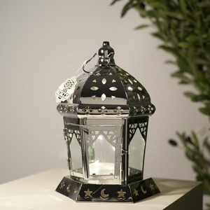 Wholesale Ramadan & Christmas <b>Black</b> Nickel Metal Moroccan Candle Holder <b>Lantern</b> for Tabletop and Hanging - Product Image 1