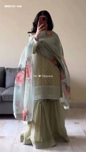 Conjunto de Sharara de Alta Calidad para Fiestas, en Faux Georgette con Bordado de Hilo y Lentejuelas, Moda Femenina, Exportador Indio - Product Image 2