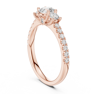 Anillo de Plata de Ley Chapado en Oro Rosa con Pavé, Anillo de Compromiso con Tres Piedras de Diamante Moissanita Redondo, Regalo para Ella - Product Image 4