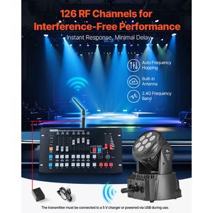 Ricevitore Wireless DMX con 7 Ricevitori e 1 Trasmettitore, Banda ISM 2.4G, Portata 200m, Adattatore per Borsa - per Accessori Illuminazione Scenica - Product Image 2