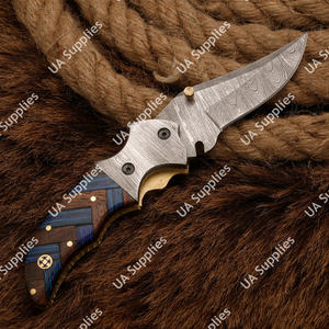 Couteau de poche pliant artisanal DIY en acier Damas, manche en bois de luxe, lame ultra-affûtée, couteau tactique de chasse, étui en cuir, liner OEM - Product Image 4