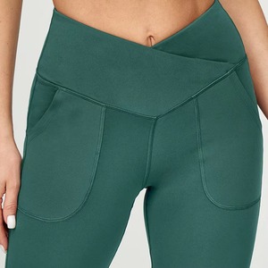 Pantalon large taille haute pour femme, couleur unie, taille élastique, poches, décontracté, longueur complète, tricoté, extensible en Spandex et Polyester - Product Image 4