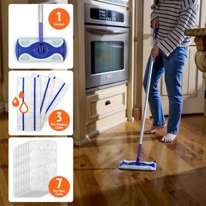 Kit per la pulizia di pavimenti bagnati e asciutti Basics: 1 manico e 10 panni, confezione da 1, panni resistenti per la pulizia a umido e a secco - Product Image 1