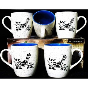 Ensemble de tasses à lait en céramique classiques à motif de pois indiens, fabriquées en Inde - Product Image 1