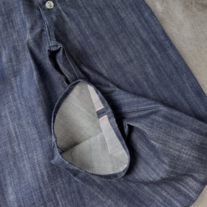 Jean cargo taille haute en denim brut délavé bleu, coupe droite, service OEM et ODM, streetwear, broderie unie - Product Image 4