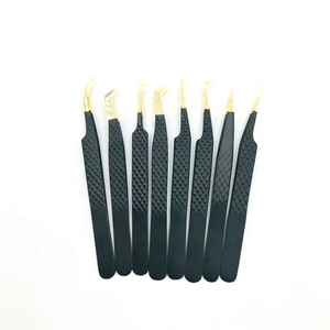 Pinzas de pestañas de muestra gratis para extensión de pestañas con logotipo personalizado, pinzas de pestañas con punta dorada, herramientas de belleza, pinzas de acero inoxidable - Product Image 3