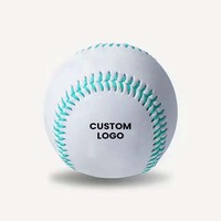 Bola Baseball Logo Kustom Putih dengan Jahitan Teal, Bola Latihan Tahan Lama 1 Buah Model Standar