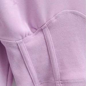 Sudadera con Capucha Corta Morada para Mujer, con Cintura Acanalada, Manga Larga, Color Sólido, Estilo Casual Otoñal - Product Image 5