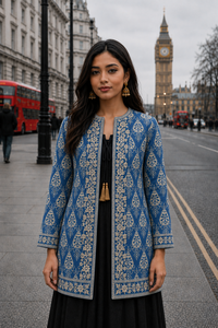 Women's Winter <b>Jacket</b> with Hand Embroidered Suzani Design <b>White</b> Fabric Bridesmaid Gift or Women's Clothing OEM ODM Bulk Sale - Product Image 3