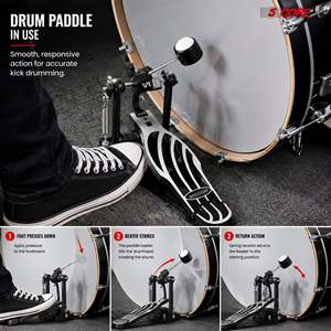Pédale de grosse caisse 5 cœurs robuste avec support réglable, tête de batte en feutre et double chaîne - Product Image 6