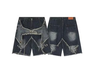 Men's Ripped <b>Denim</b> Bermuda Shorts Mid Waist Patchwork Washed Casual Style Button Fly 100% Cotton <b>Material</b> - Product Image 1
