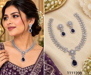 Conjunto de collar de lujo con diseño de lágrima y aretes a juego, chapado en rodio, conjunto de joyería de moda para mujeres, fabricantes. - Product Image 1
