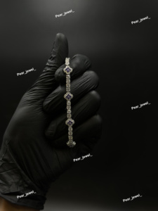 Bracelet tennis classique en argent 925 pour femme, serti de diamants, motif trèfle géométrique, taille brillant rond, sertissage artisanal - Product Image 3
