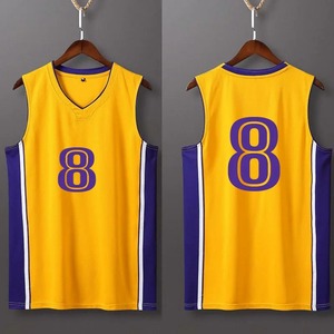 Maillot de basket-ball jaune et violet 23, col en V, sans manches, respirant, en polyester, unisexe, pour adultes, toutes saisons, impression des numéros d'équipe - Product Image 5