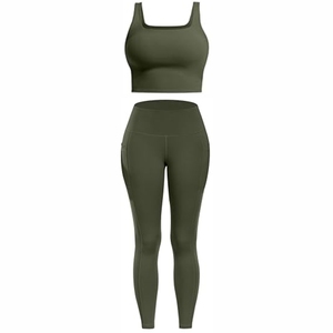 Women's <b>Olive</b> <b>Green</b> 2 Piece Yoga Set Seamless Crop Top High Waist Full Length <b>Leggings</b> Sportswear for Workout - Product Image 1
