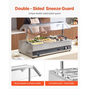 Scaldavivande Elettrico Commerciale in Acciaio Inossidabile, Regolabile 86~185°F, Due Pentole da 6,34QT, Sei Vaschette da 1/3, Attrezzatura per Riscaldamento e Mantenimento Caldo - Product Image 4