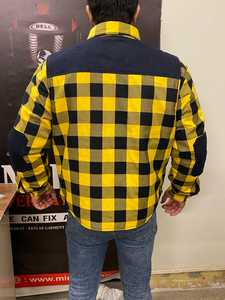 Yellow Unisex Motorcycle Racing Denim Patched <b>Flannel</b> <b>Shirt</b> with for Reinforcement Long Sleeve Button Down Winter Windproof - Product Image 2