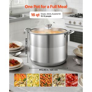 Pentola in Acciaio Inox da 16 Qt con Coperchio in Vetro, Senza PFOA e PFAS, per Fornelli a Gas - Product Image 5