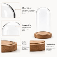 Cloche en verre soufflé à la main de qualité supérieure avec base en bois, dôme décoratif pour fleurs, bougies, décoration Art Déco, centre de table