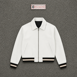 PREMIUM <b>WHITE</b> ZIP <b>JACKET</b> STYLISH OUTERWEAR MINIMAL <b>Jacket</b> PU Material Zipper Closure Turn-down Collar Casual Style Autumn Wear - Product Image 5