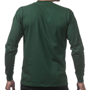 T-shirt à manches longues pour homme, vert foncé, col rond, coupe classique, couleur unie, décontracté, en coton tricoté - Product Image 3