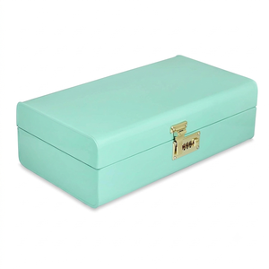 Premium Mint Green Lacquered Wooden <b>Keepsake</b> Trunk <b>Box</b> Decorative Combination Lock Organizer - Product Image 5
