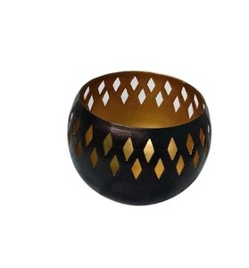 Pot à bougie en métal de qualité supérieure, couleur noir et or, rond - Product Image 6