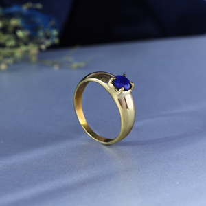 <b>Lapis</b> <b>Lazuli</b> Gold Brass Solitaire <b>Ring</b> | Statement Jewelry - Product Image 3