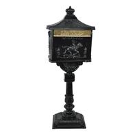 Boîte aux lettres vintage noire avec support sur pied, résistante aux intempéries, robuste, pour jardin, ferme, extérieur, maison