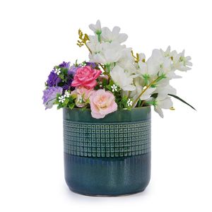 Juego Moderno de 3 Macetas de Cerámica con Rejilla, Color Azul Verde, para Patio, Jardín y Ventana, Diseño Interior Elegante - Product Image 6