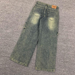 Pantalones Cargo de Mezclilla Lavada a la Piedra de Cintura Alta para Hombre, Corte Holgado, Estilo Casual con Bolsillos Grandes, para Otoño - Product Image 2