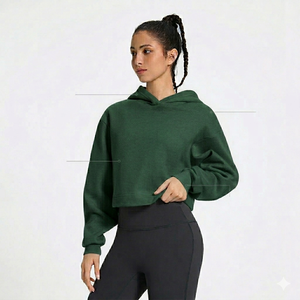 Sudadera con Capucha Corta de Invierno Personalizada para Mujer, Oversize, Hombros Caídos, Manga Larga Casual, Lisa, con Logotipo Frontal, Marca Privada OEM - Product Image 3