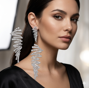 White Gold Feather <b>Ear</b> Climber <b>Earrings</b> with Lab Grown Diamonds | Designer <b>Ear</b> <b>Cuff</b> Jewelry | OEM ODM Manufacturer - Product Image 3