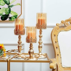 Porte-bougie en cristal doré, bougie sans flamme, décoration de mariage, style arabe. - Product Image 1
