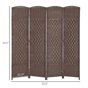 4-Panel 6FT Tall Brown Wood Freestanding Partition Handcrafted <b>Folding</b> Room Divider <b>Screen</b> for Home Office & Party Privacy - Product Image 3