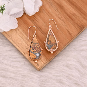 Pendientes Colgantes de Jaspe Malinga Chapados en Oro Rosa de Moda, Joyería Bohemia de Piedras Preciosas en Forma de Pera para Mujer, Perfecciones de Latón Indio - Product Image 4