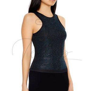 Camisetas sin mangas personalizadas con pedrería para mujer, 100% algodón, de secado rápido, transpirables, con cuello cuadrado, estilo veraniego, para gimnasio, al por mayor - Product Image 3