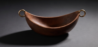 Bol de service en bois au design unique, finition noyer, en bois de manguier avec anneaux métalliques polis