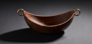 Tazón de Madera con Diseño Único para Servir, Acabado en Nogal, Tazón de Madera de Mango con Anillos Metálicos Pulidos - Product Image 3