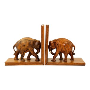 Handcrafted Wooden <b>Bookends</b> with Stone Inlay - Wholesale Decorative Shelf Supports - Product Image 2