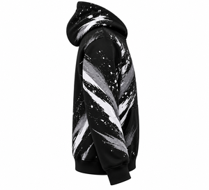 Black Hooded <b>Sweatshirt</b> With <b>White</b> Gray Brush Print Regular Fit <b>Men's</b> Casual Autumn Wear - Product Image 3