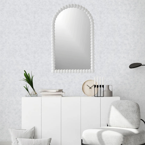 Espejo de pared artesanal con marco de madera tallada Smart Art, marco decorativo semicircular blanco de MDF, decoración moderna para la sala de estar. - Product Image 3