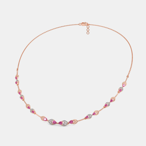 Rose Gold Plated <b>Choker</b> Necklace With Marquise Cut Diamonds And Pink Gemstones Plant Pattern Women's Luxury Jewelry - Product Image 4