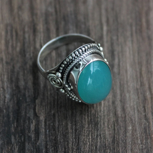 แหวนพลอยอะควาคาลซีโดนี เงินแท้ 925 แหวนดีไซน์เก๋ สไตล์โบโฮ สำหรับผู้หญิง - Product Image 1