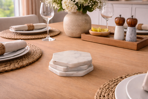 Natural <b>White</b> Marble Drink <b>Coaster</b> Set - Product Image 3