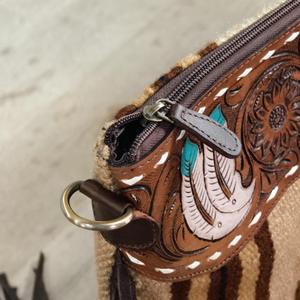 Bolso de Hombro Bohemio de Cuero Genuino con Patrón Geométrico, Decoración de Borlas, Cierre de Cremallera, Correa Única, para Uso Diario en Todas las Estaciones - Product Image 6