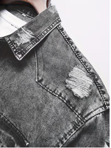 Chemise en jean slim respirante pour homme, manches longues, col rabattu, 100 % coton, délavage moyen, style décontracté, toutes saisons - Product Image 6
