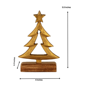 Golden Brass <b>Christmas</b> <b>Tree</b> Ornament With Star <b>Top</b> On Wooden Base <b>Table</b> <b>top</b> Traditional Holiday Decor <b>Christmas</b> decor home decor - Product Image 6