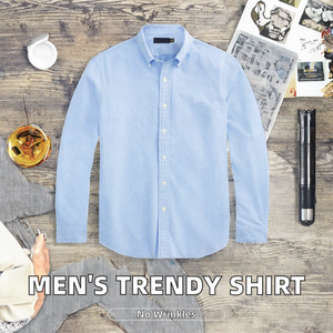 Summer Breathable Knitted 160g Polyester/Cotton Satin Solid Casual Anti-Wrinkle Single Button Turn-<b>down</b> Collar Full Men's Shirt - Product Image 5